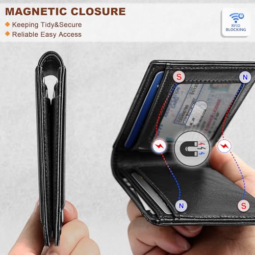 KEMISANT Men Wallet, Leather Wallet Slim Front Pocket Card Holder Money Clip 11Cards-Magnetic Closure3