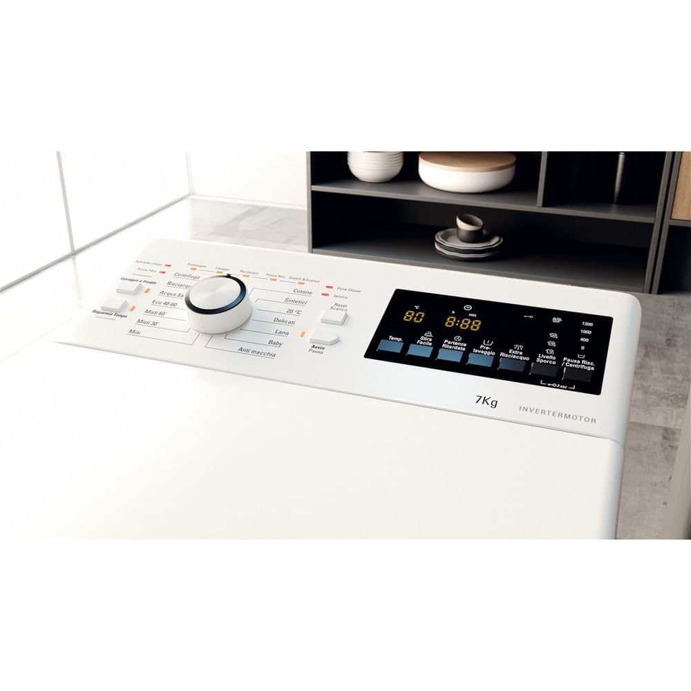 HOTPOINT ARISTON WMTG 725B IT - Lavatrice Carica dall'Alto Slim 7 kg, 6 Programmi, Centrifuga 1200 Giri, Cicli Baby e Antimacchia, Motore Inverter -Elettrodomestici per la Casa, Classe B, 40Lx90Hx60P