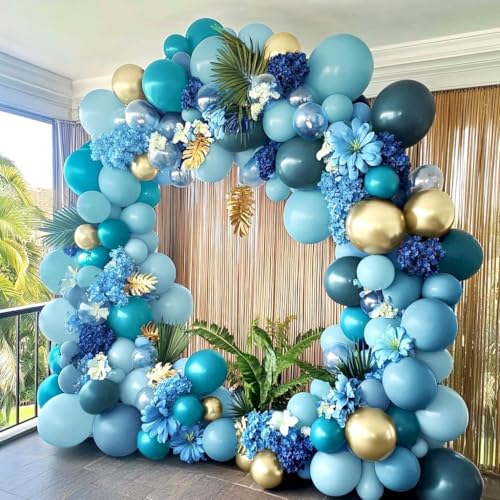 Image of Teal Blue Gold Balloons Double Stuffed Latex Dusty Blue Turquoise Balloon Different Sizes Teal Gold Balloon Garland for Birthday Wedding New Year Anniversary Baby Shower Ocean Party Decor