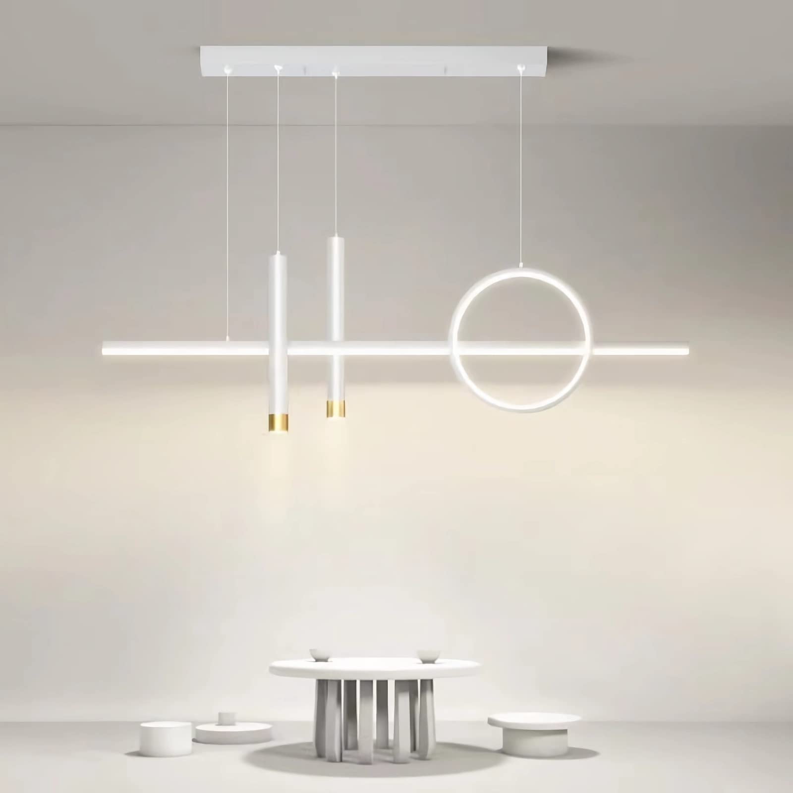 Modern Dining Table Pendant Lamp LED Pendant Lamp with Remote Control Pendant Lamp Height Adjustable Pendant Lamp for Dining Table Dining Room Living Room Office Kitchen Bar Lamp (Weiß, L100cm)