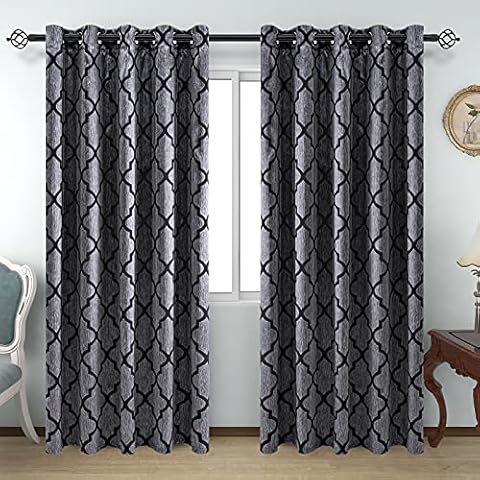 NAPEARL Black Colour Window Grommet Curtains for Living Room Darkening Curtains 2 Panels Morocco Jacquard, Bedroom Thermal Insulated Windows Drapes Each Panels Wide 66 X 72 Inches Long Cover