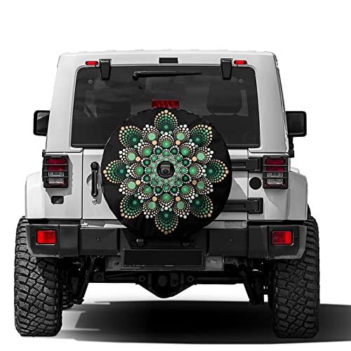 Image of Delerain Floral Mandala Green Spare Tire Cover with Backup Camera Hole Wheel Protectors Sun Protector Waterproof for RV Trailer RV SUV Truck and Many Vehicle(16 Inch for Diameter 29 inch-31 inch)