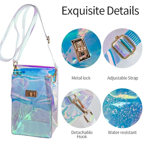 Image of Holographic Clear Bag Stadium Approved - Iridescent Jelly Crossbody PVC Purse with Strap for Women | Holographic