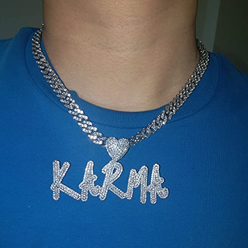 Hip Hop Custom Heart Bail Cursive Name Necklace with Cuban Or Tennis Chain Iced Out Bubble Letter Pendant Simulated Diamond Initials Chain Gifts for Her4