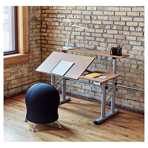 Safco Split-Level Drafting Table Height Adjustable Sit-To-Stand, 29.5" To 37.5", Medium Oak #TOP3