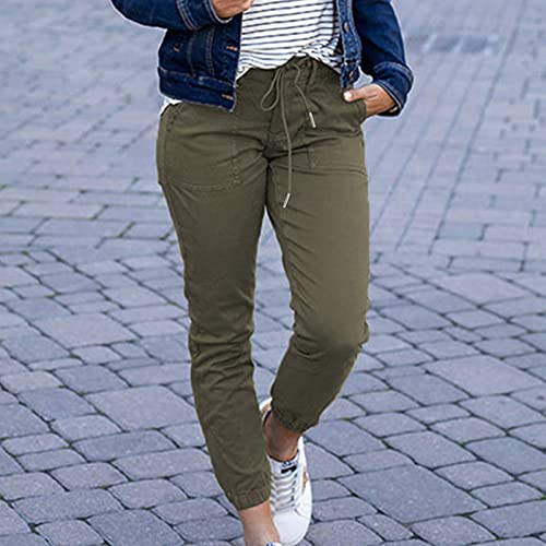 drawstring pants for women elastic high waist casual tapered pants cinch bottom athletic pants with pockets