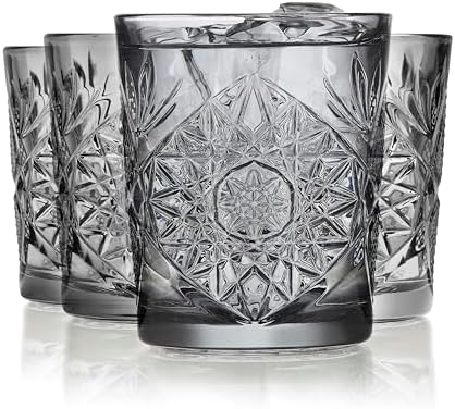 Libbey Hobstar Double Old Fashioned Glasses, Smoke Colored Cut Gl...