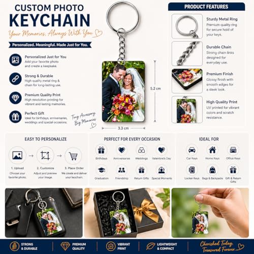 Image of Photo Keychain For Men, Girls, Friends, Car, Bike Customised /Personalized Keyring With Picture Gifts For Birthday, Anniversary 6.3x3.7 CM Wooden MDF