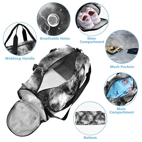 Lightning Star Cloud Gray Kids Travel Duffel Bag for Boys Girls Overnight Weekend Tote Bag with Shoes Compartment for Gym Sports Dance4