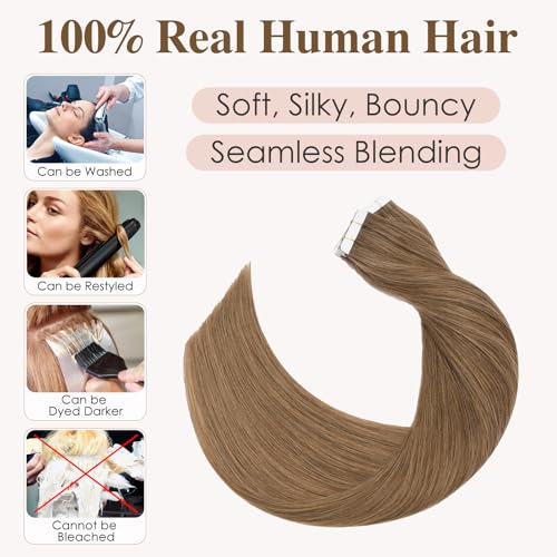 TESS Tape in Hair Extensions Human Hair 10 PCS #06 Light Brown - 12 Inch Seamless Invisible Real Hair Extension Straight 20g - Image 3