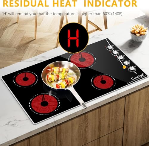 Image of 36 Inch Electric Cooktop, 5 Burner Built-In Ceramic Glass Cooktop with Knob Control, 9 Power Levels, Expandable Burner, 8500W, 220-240V Hardwired, Works with All Cookware