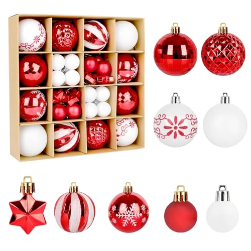 44 Stück Weihnachtskugeln Rot Weiß Weihnachtskugeln Kunststoff...