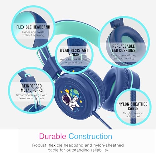 Image of MEE audio KidJamz KJ55 Personalized Wired Headphones for Kids with Custom Full Color Photo Print, 3.5mm Plug Headset, Volume Limiter, & Microphone, Printed Graphics for School, Gift, Travel (Blue)