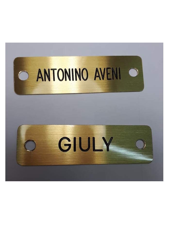 TARGA OTTONE SELLA CAVALLO 7x2 cm 1mm 2 FORI targhetta 1 RIGO cavezza cavallo Briglia Sellino COL NOME CAVALLO INCISIONE COMPRESA stampatello 1 portachiavi