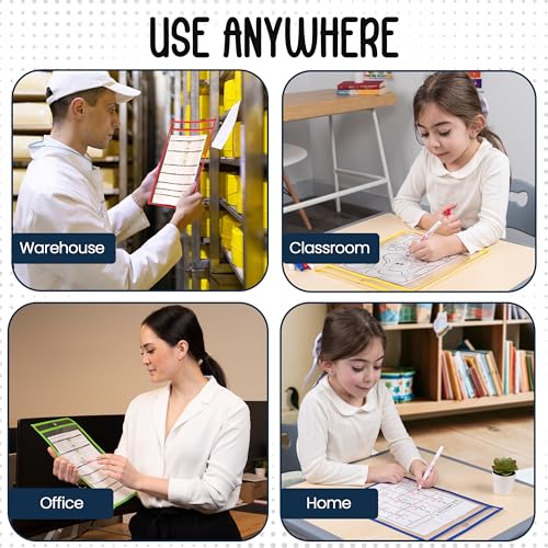 Essex Wares - 30 Pack, Assorted, Dry Erase Pocket Document Protectors,10" Wide x 13.5" Tall - Dry Erase Clear Plastic Sleeves - Reusable & Easy Erase Plastic Invoice Holders, Water-Resistant & Durable by Essex Wares - Image 5