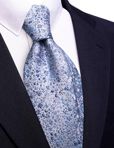 Image of Barry.Wang Floral Ties for Men Flower Necktie with Tie Clip Formal