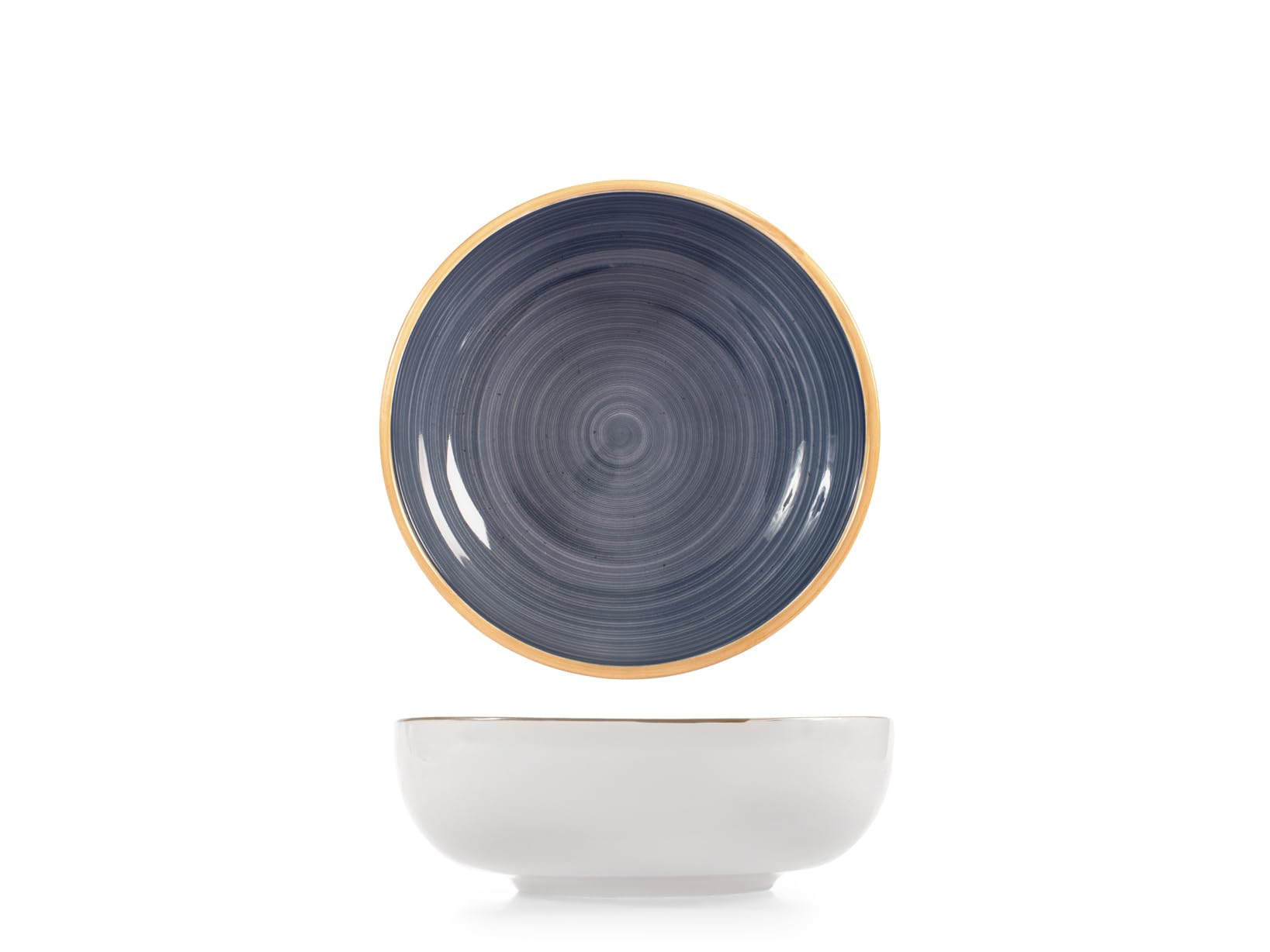 H&H Set 12 Piatti Fondi Nordic Ocean in Stoneware – Ø 17 cm – Design Ispirato al Mare – Colore Blu - Lavabili in Lavastoviglie e Utilizzabili in Microonde