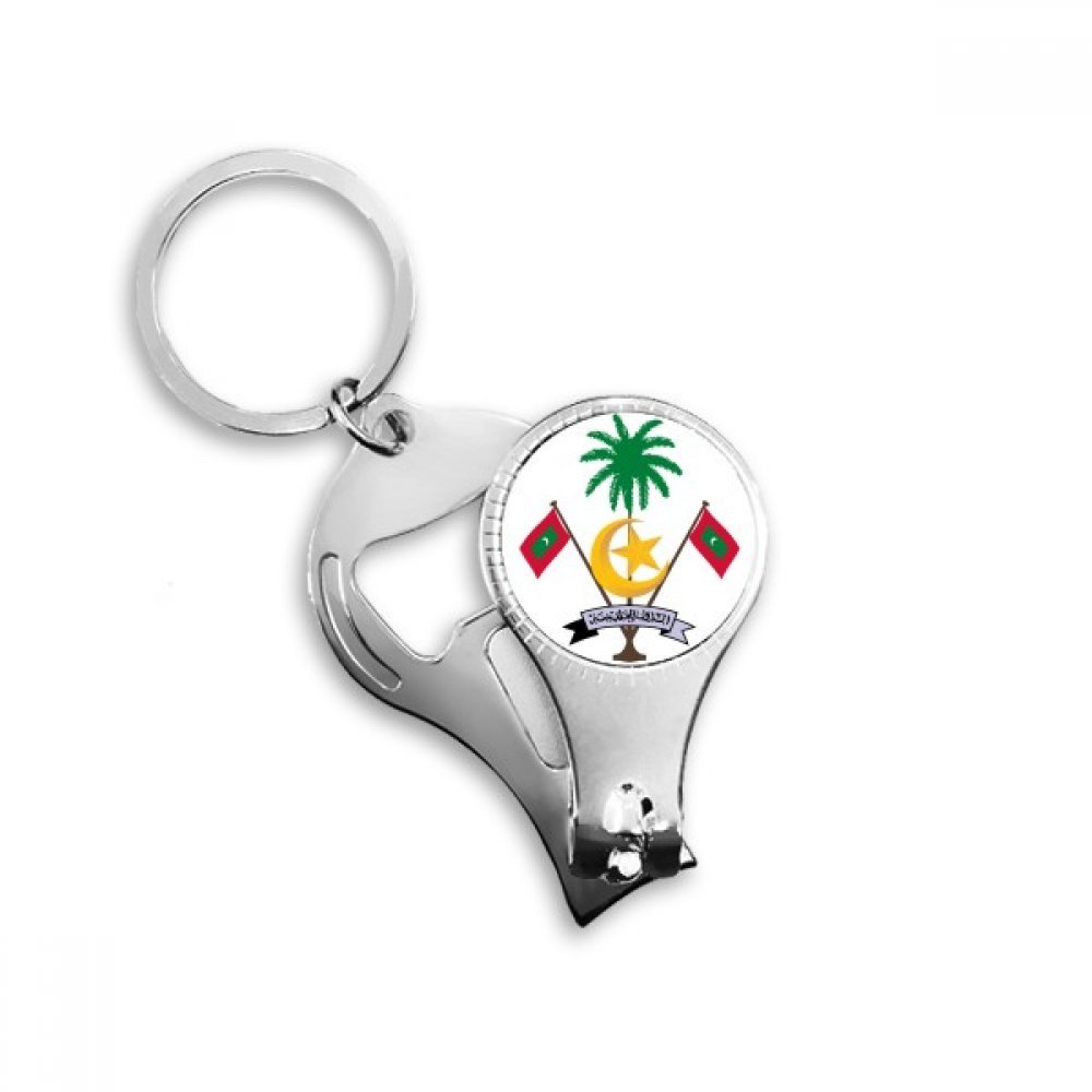 Bague porte-clés en métal Asie Maldives pince à ongles et décapsuleur intégré