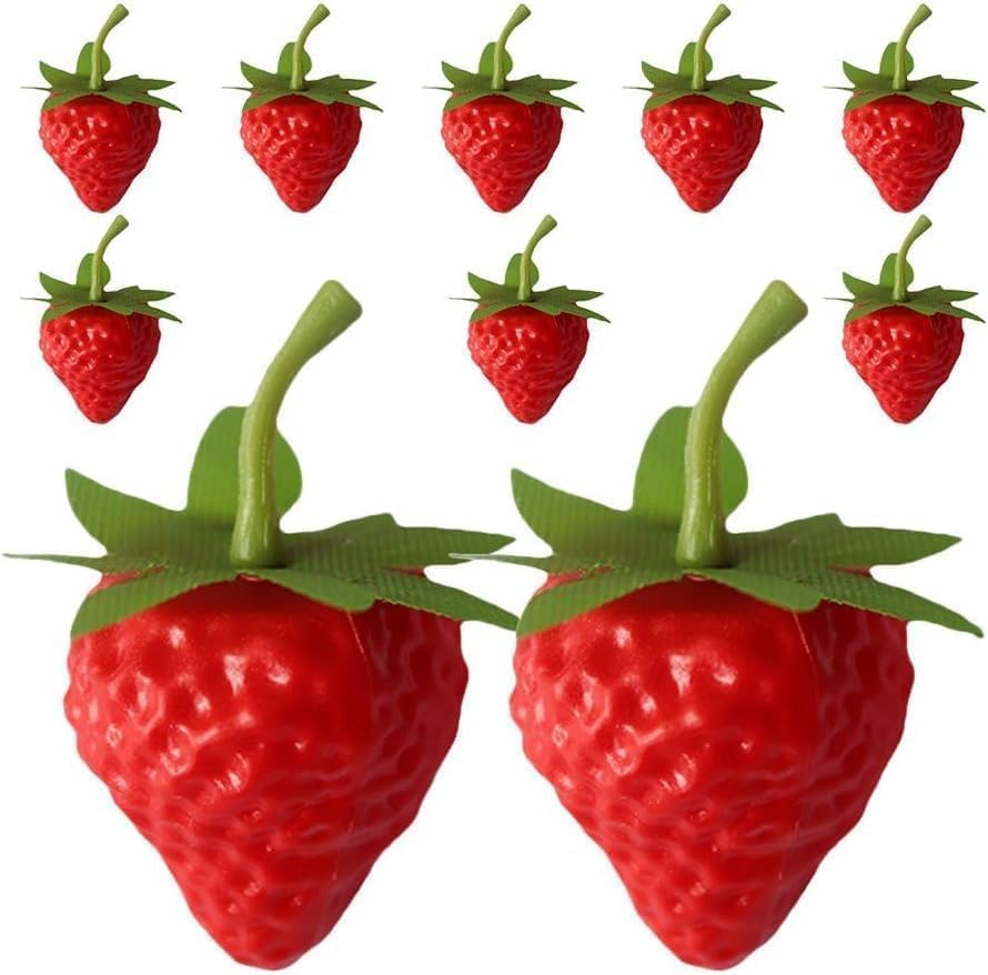 Txooo 10 Pcs Red Lifelike Fake Strawberry, Plastic Simulation Strawberry, Artificial Fruits Decoration Photography Prop for Home Kitchen Decoration