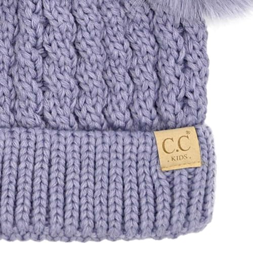 C.C Kids' Cable Knit Double Pom Beanie for Kids - Comfortable Soft Warm Children Youth Skully Hat with Pom2