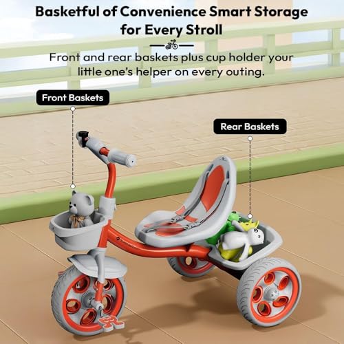 Image of StarAndDaisy Kids Cycle for 2-5 Years Boy & Girl /Tricycle with EVA Wheels, Bell & Basket /Baby Trike Cycle 30 Kg Capacity, 3-Point Safety Belt (Orange)