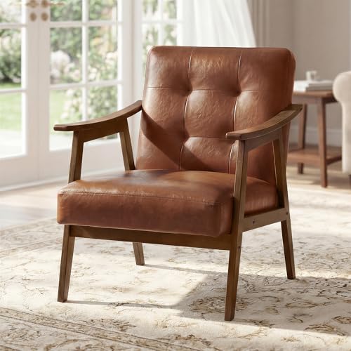 VASAGLE Accent Chair, PU Leather Armchair, Button Tufted Living Room Chair,...