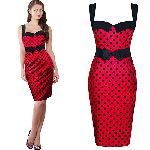 Shiratori Womens Tight Dot Print Pencil Dress Red XL2