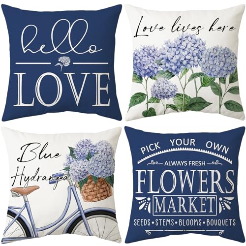 ARNTY Fundas Cojines 45x45 cm, Fundas de Cojines Modernas Juego de 4 Funda de Almohada Elegantes Decorativa para Sofá Coche Cama Sillas (Hortensias-Terciopelo)