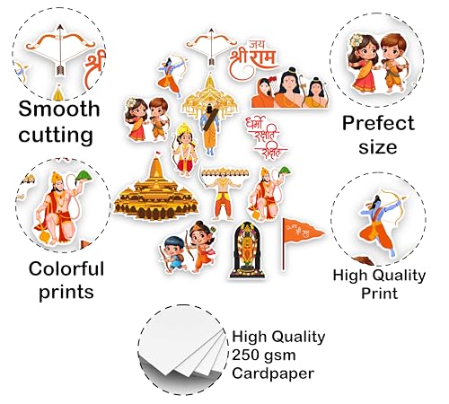Image of Lord Ram Photo Booth Props | 23+ Piece Ramayan Devotional Set for Religious Events | Jai Shri Ram Cards - Premium Cardstock for Ram Navami, Diwali
