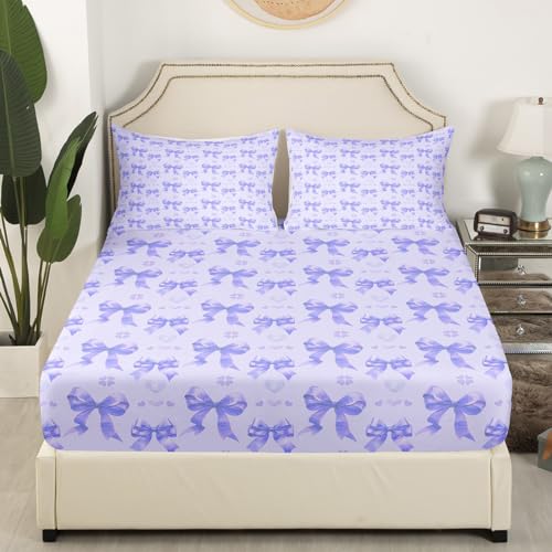 Parure de lit simple motif nœud mignon et graffitis violets avec 3 pièces