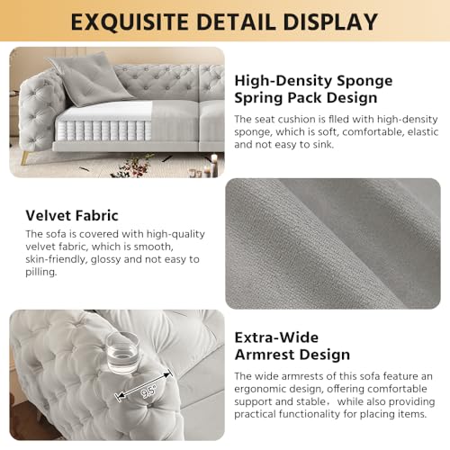 Image of KCGKCG 97.7 inch Sleeper Sofa Bed, Velvet Sectional Couches for Living Room /Bedroom, 3 in 1 Pull Out Couch Bed, Convertible Sectional Couch loveseat Sofa with Movable Ottoman, Light Grey