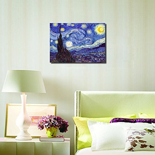 Wieco Art Starry Night Canvas Print Of Van Gogh Oil Paintings Reproduction Modern Canvas Print Artwork Abstract Landscape Pictures Printed On Canvas Wall Art For Home Office Decorations #TOP1
