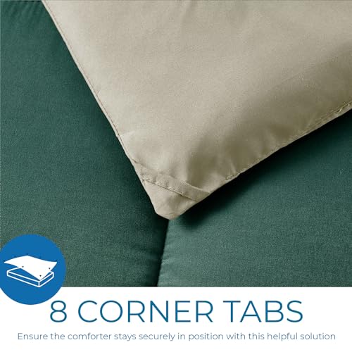 Image of Nestl 3 Piece Quilted Down Alternative Comforter Oversized King Size with 2 Pillow Shams, All Season Green /Light Green Duvet Inserts with Corner Tabs