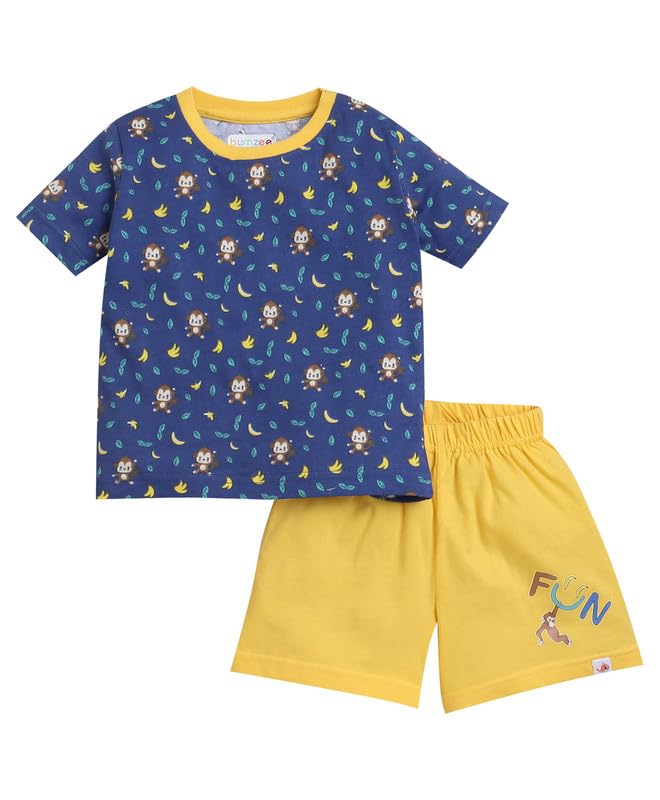 Image of BUMZEE Navy & Yellow Boys Half Sleeves T-Shirt & Short Set