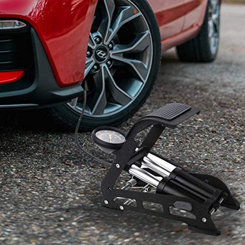 Image of Double Cylinder Foot Pump Car Tyre Inflator Double Cylinder Portable Foot Pump Air Tyre Inflator with Pressure Gauge - 160 PSI