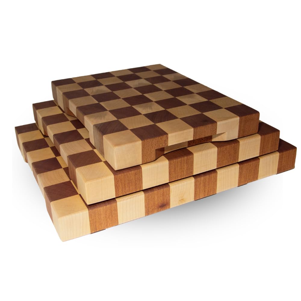 Arte del Legno, Tagliere da Cucina in Legno Professionale dim. 40x40xh4.5- con Venatura a Scacchi, Tagliere Massello di Acero e Mogano con Olio Naturale - Stabile e Antiscivolo
