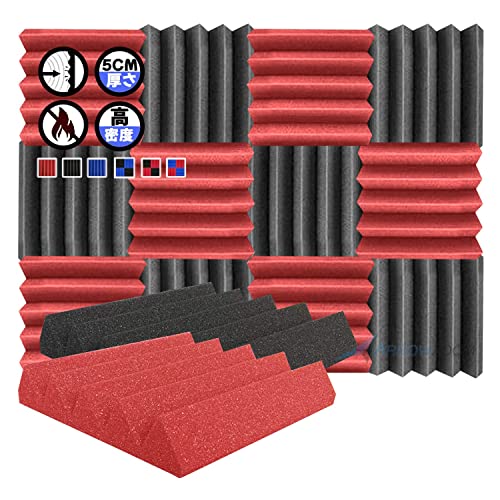 Arrowzoom スーパーダッシュ 新しい 12 ピース 防音 遮音 密度26㎏/m3 作品 吸音材 楽器 緩衝材 防音材 音響泡断熱治療 消音 超強力 騒音 スタジオ 吸音材質 室内装飾 防音対策 250x250x50 mm 縮状態出荷 スタジオレコーディング wedge タイルパネルウェッジサ SD1134 黒と 赤