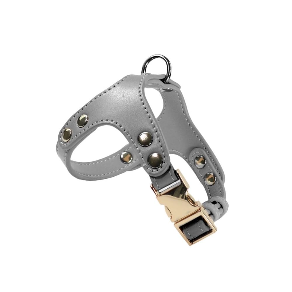 Record London Dog Harness Soft Faux Leather Practical Hook Ring and Metal Clip Grey Size S Circumference 44-53 cm