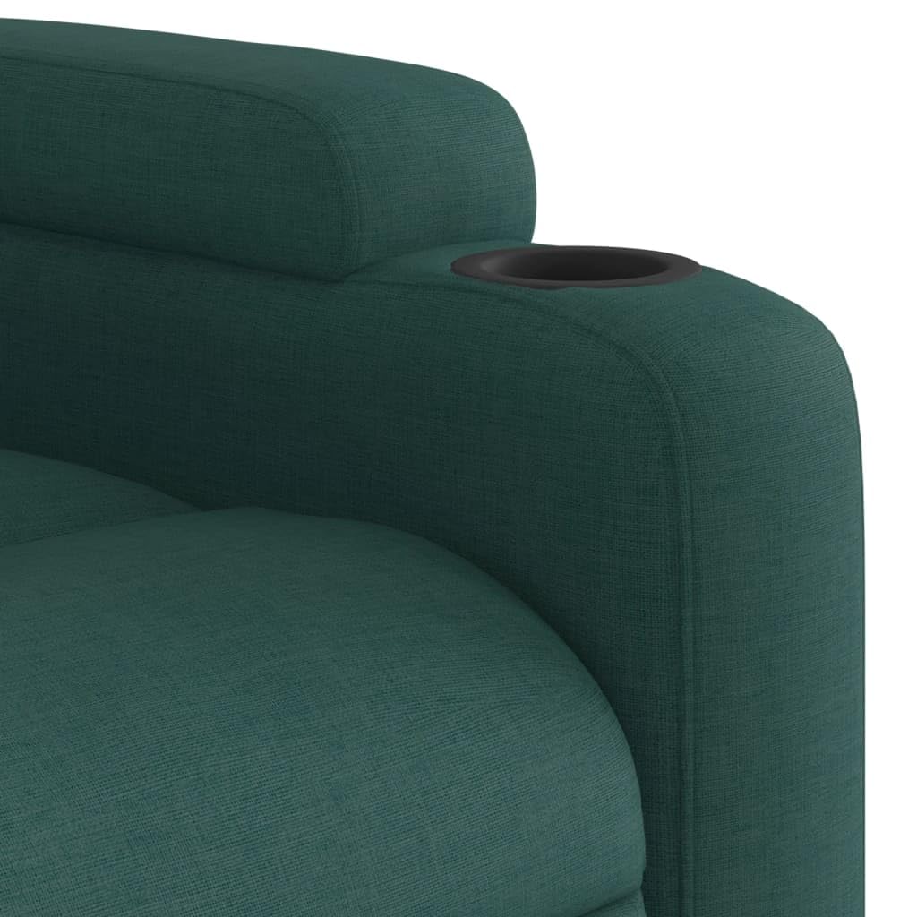 Relaxsessel Dunkelgrün mit manueller Liegefunktion, 74x89x100 cm, Stoffbezug, Getränkehalter und Seitentasche, Robustes Metall-Holz-Gestell für Wohnzimmer und Home-Cinema