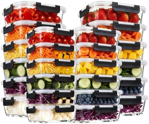 Konokyo Rectangular Glass Food Storage Containers with Lids, 24 P...
