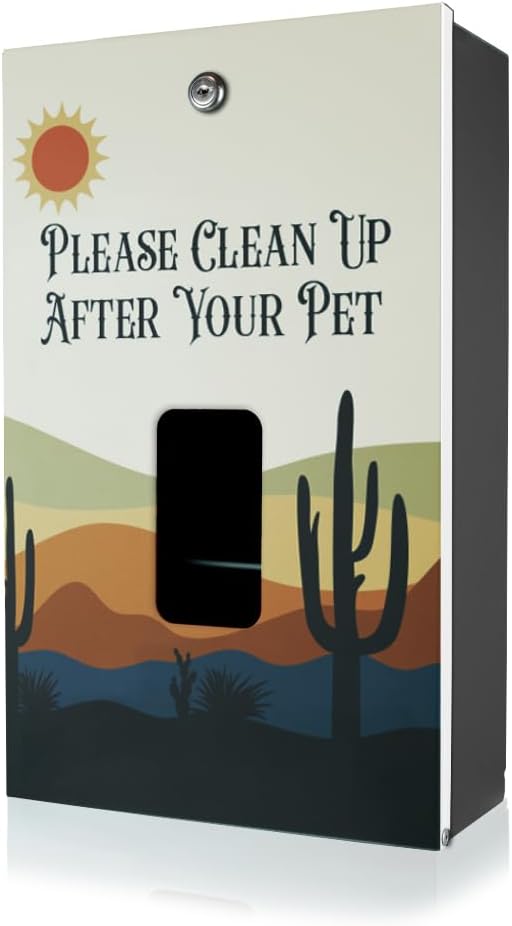 DISPENSE-ART™ collection "Desert Landscape" - Custom UV printed design on rust-proof aluminum dog waste station with 400 MittN dog waste bags & 25 can liners - Over 500k stations sold in USA