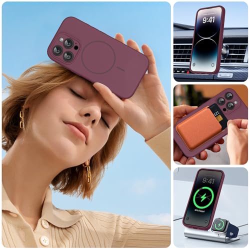 Image of Miracase Magnetic for iPhone 14 Pro Max Case, [Soft Anti-Scratch Microfiber Lining], Compatible with MagSafe, Silicone Shockproof Protection Phone Case for iPhone 14 Pro Max,Wine Red