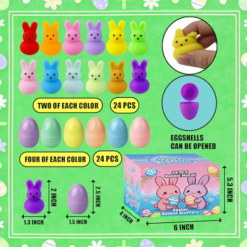 Image of 24 Pack Prefilled Easter Eggs with Bunny Mochi Squishy Toys, Filled Easter Eggs for Kids, Easter Basket Stuffers, Squishy Toy Eggs, Party Favors, Birthday Gift, Classroom Exchange