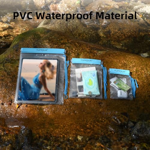 Image of YUMQUA Clear Waterproof Bag, Waterproof Document Pouch Passport Holder Water Tight Map Case Waterproof Pouch Water Proof Small Dry Bags for Kindle Phone Tablet Camera, Kayak Boat PaddleBoard