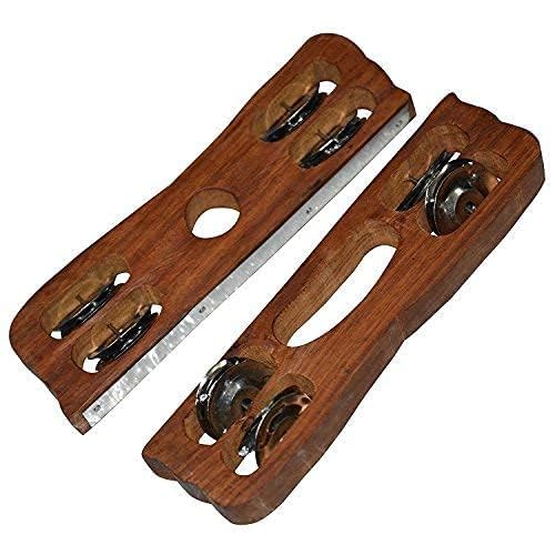 Image of Jheeka Cymbal Indian Musical Percussion Instrument, Steel Jigal Fibre, Wooden Khartal for Bhajan, Kirtans, Mandir Aarti (6x7 inch, 2Pcs, Pack of 2)