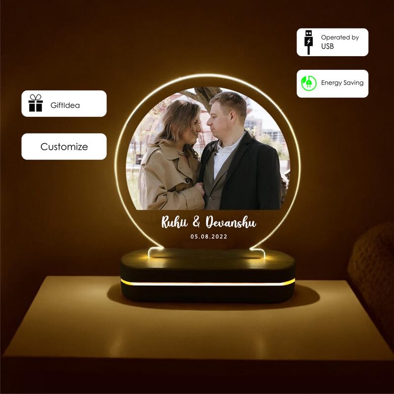 Image of THE GRANDEUR LED Photo Lamp, Marriage Gifts for Wedding, Personalised Anniversary, Birthday, Gift for Couples, Husband, Wife, Wedding, Valentine's Day (Precious Love)