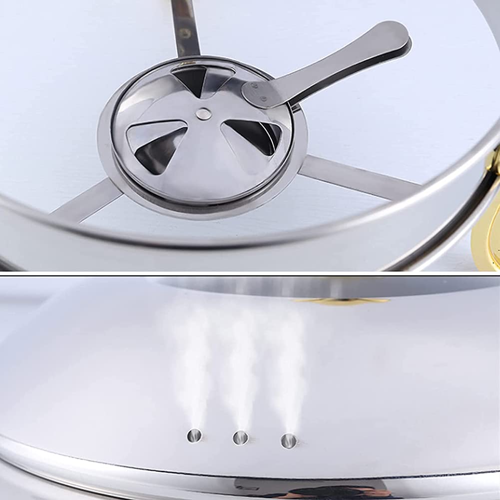 Scaldavivande per Buffet Rotondo con Coperchio Visibile, Scaldavivande per Buffet in Acciaio Inossidabile con Vaschette per Alimenti E Porta Carburante per Catering Feste (Confezione da 2)