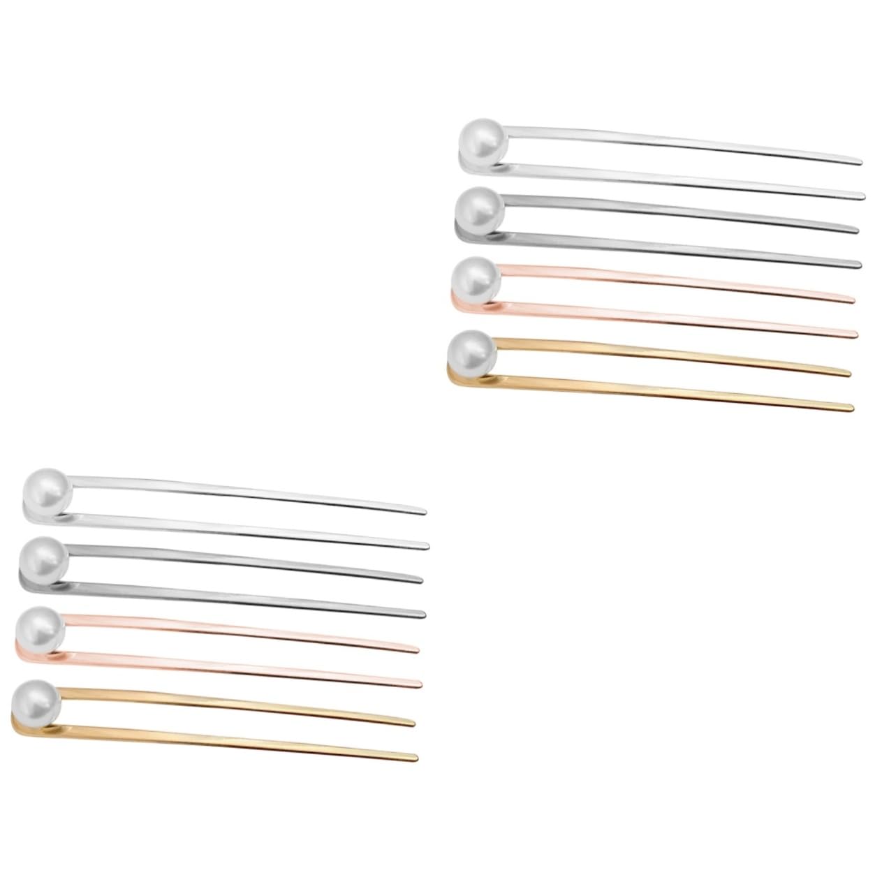 FRCOLOR 8 Pz A Forma di U Forcina Perline Per Capelli Bacchette Di Perline Chignon Ago Sposa Forcella Di Perline Capelli Per Le Donne Nodo Miss Muffin Lega Semplice