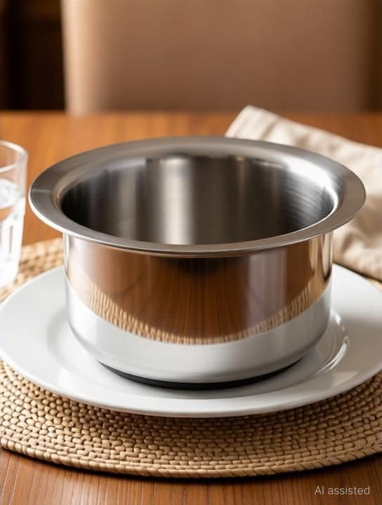 Image of Bhalaria Triply Stainless Steel Tope Flat Bottom 12 | 1.8L Capacity | 2X Faster Heating | Easy to Clean | Uses Less Oil | 100% Food Safe | No PFOA & PTFE | Gas & Induction Compatible Cookware