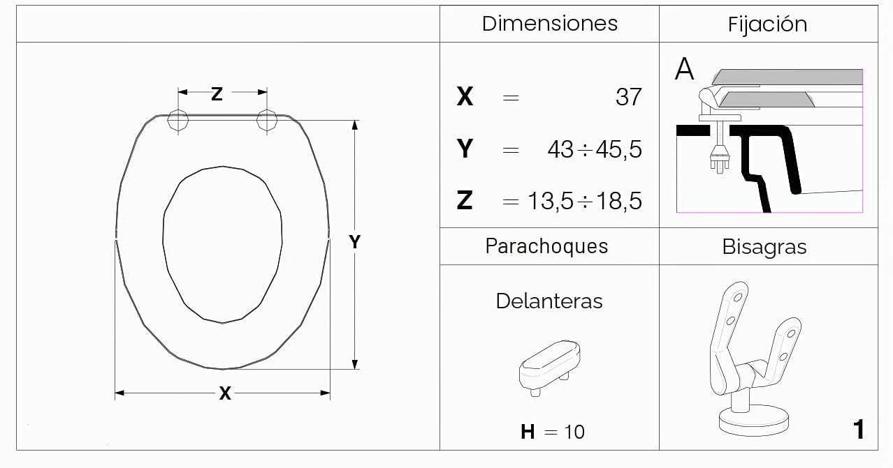 Asiento de inodoro universal de MDF revestido de haya, color haya, con bisagras de cierre amortiguado.